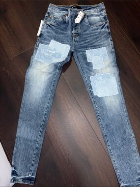 Distressed Patchwork Women's Jeans - Blue